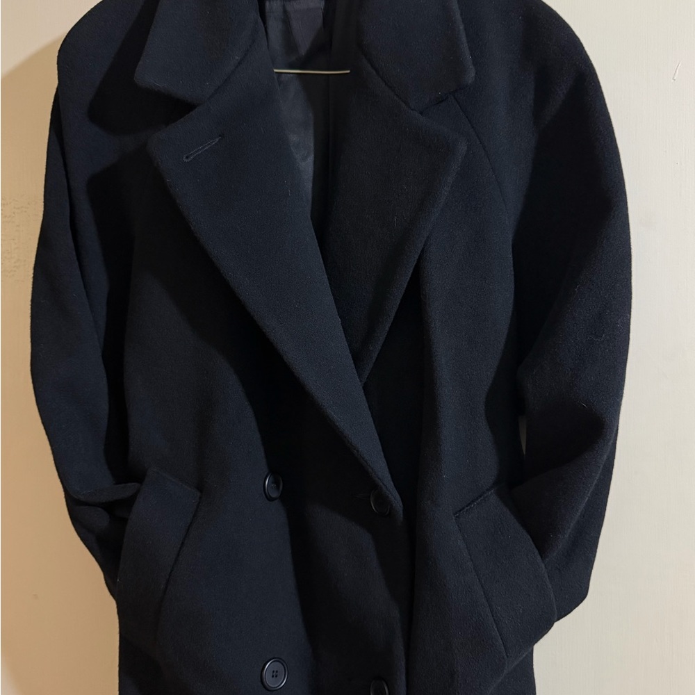 Vtg Foranni Dbl Breasted Black 100% wool long dress coat Sz 8